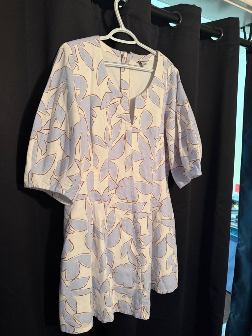 a new day White Dress with Lavender Leaf Print
